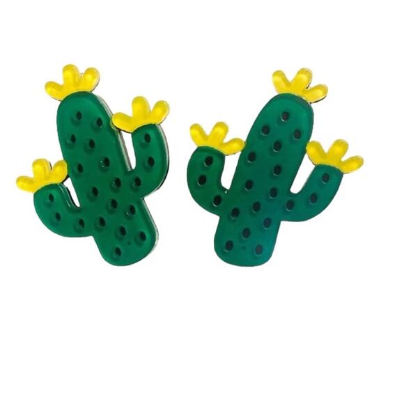 Jewelry - Cactus Acrylic Green and Yellow Earrings